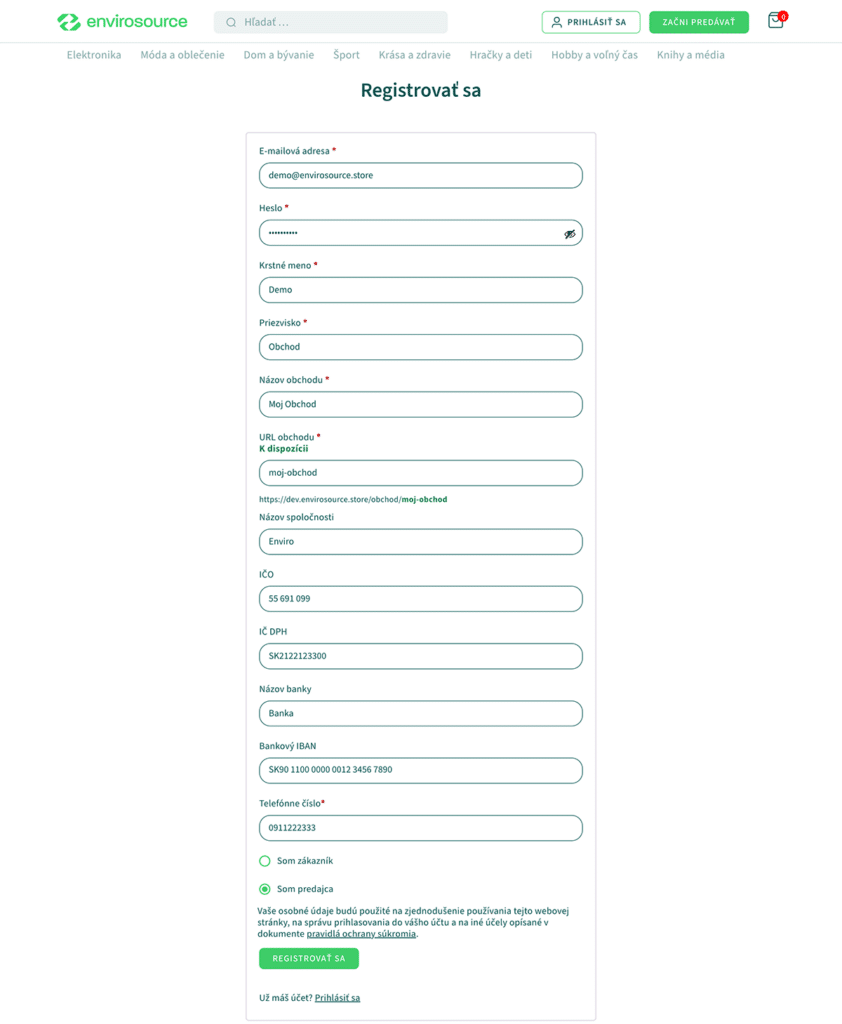Seller registration